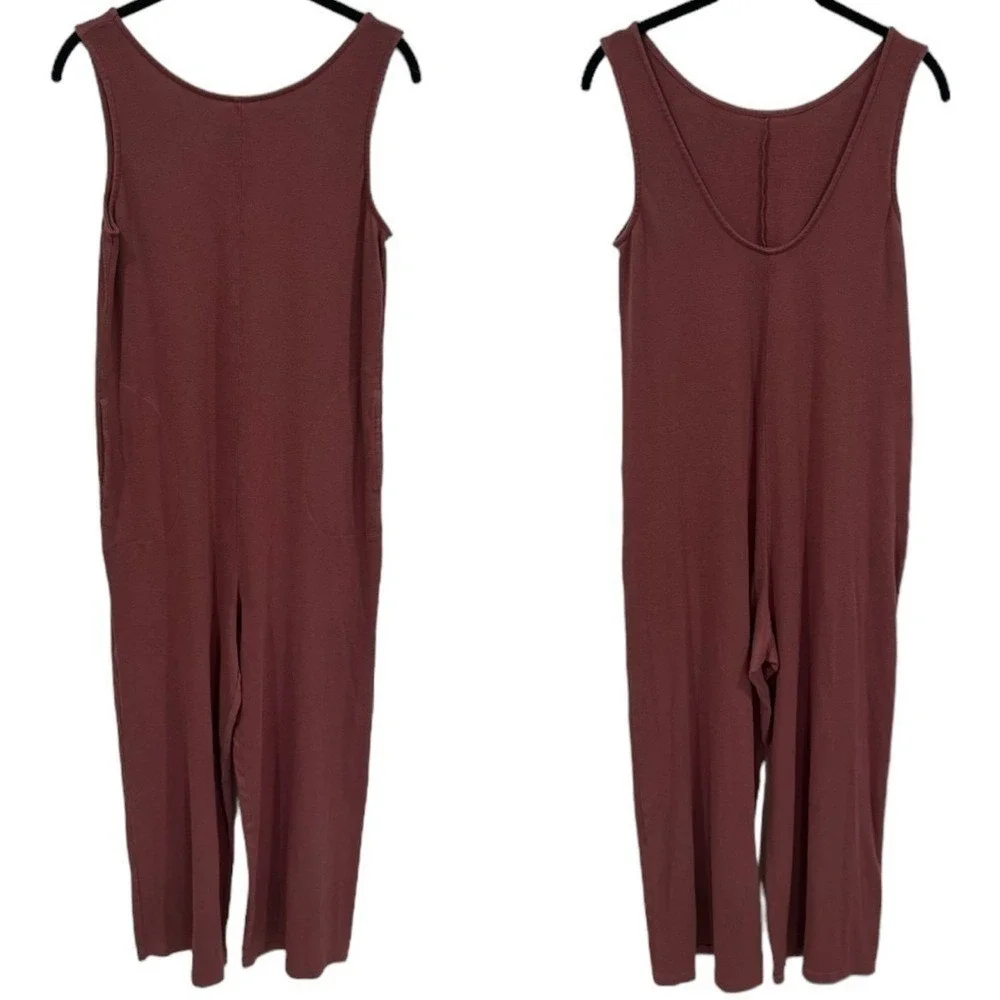 Fabletics Grace Relaxed Wide Leg Jumpsuit in Color Dark Rouge‎ Athleisure S